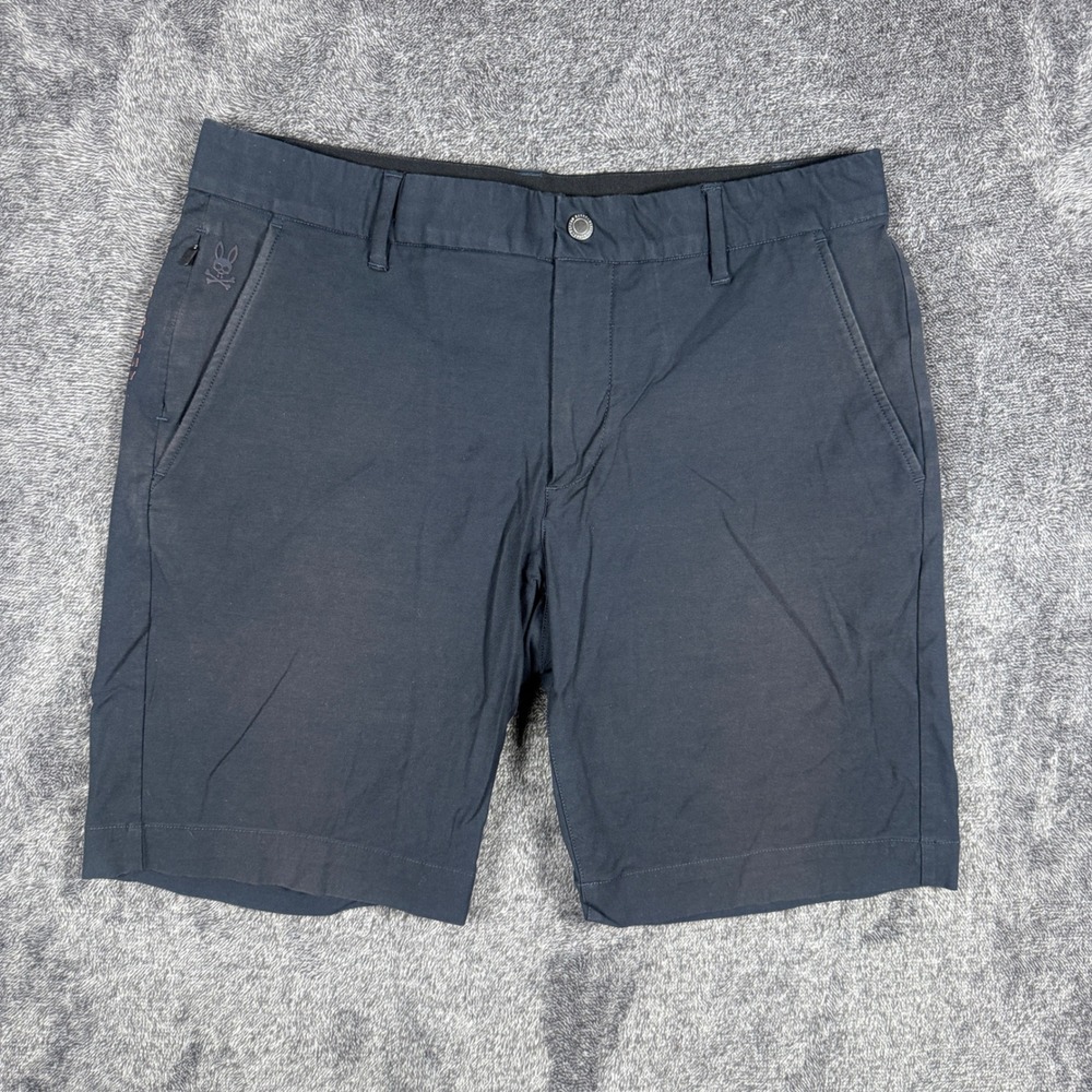Psycho Bunny Mens Navy Blue Performance Golf Shorts Size 32 Stretch Tech Chino